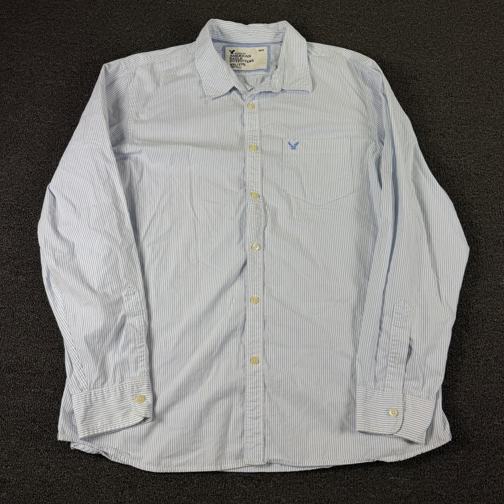 American Eagle Button-Down Mens XXL Vintage Fit Blue White Striped EUC